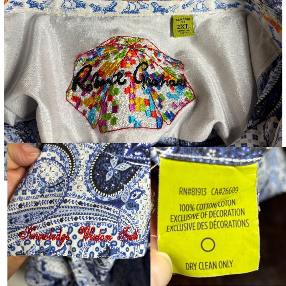 Robert Graham 2XL Blue Paisley Short‎ Sleeve Button Down Classic Fit Maximalist - Picture 3 of 8